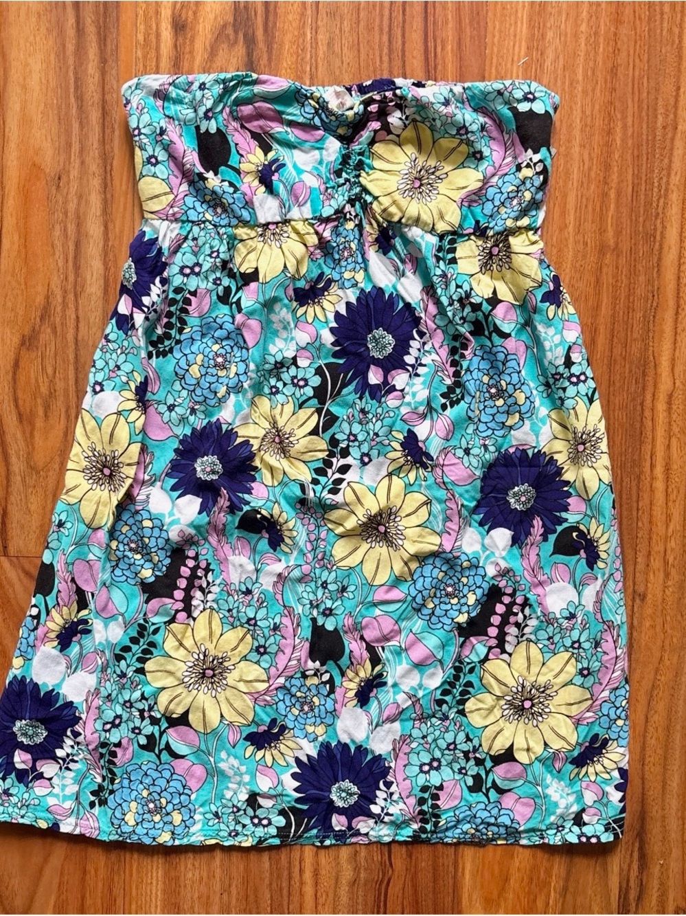 Xhilaration Strapless Smocked Floral Mini Woven Rayon Dress Women’s S